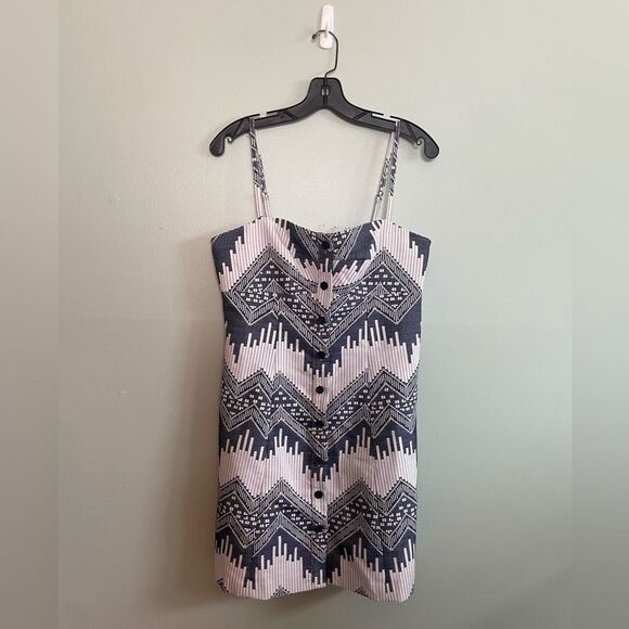 Anthropologie Hutch Naomi Blue White Ikat Print Button Front Mini Dress SZ 8 - Picture 2 of 7